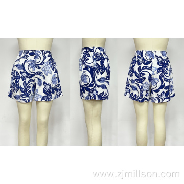 Allover Print Wide Leg Lenen Shorts